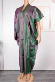 Green Casual Slit V Neck Long Dresses