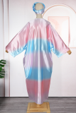 Pink Casual Gradient Hot Drill O Neck Long Dresses