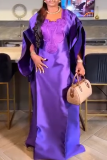 Blue Casual Solid Color Patchwork Square Neck Long Dresses