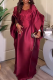 Burgundy Casual Solid Color Patchwork Square Neck Long Dresses