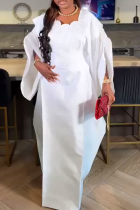 White Casual Solid Color Patchwork Square Neck Long Dresses