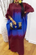 Red Blue Casual Gradient Patchwork O Neck Long Dresses