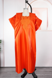 Blue Casual Solid Color Patchwork Square Neck Long Dresses