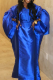 Blue Casual Solid Color Patchwork Square Neck Long Dresses