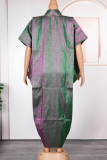 Green Casual Slit V Neck Long Dresses