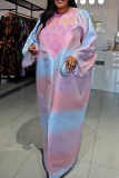 Pink Casual Gradient Hot Drill O Neck Long Dresses