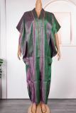 Green Casual Slit V Neck Long Dresses