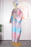 Pink Casual Gradient Hot Drill O Neck Long Dresses