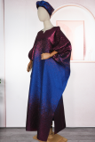 Red Blue Casual Gradient Patchwork O Neck Long Dresses