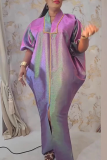 Green Casual Slit V Neck Long Dresses