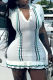 White Sexy Stripe Buttons Contrast Turndown Collar Wrapped Skirt Dresses