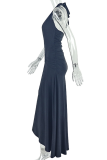 Beige Elegant Solid Color Ruched Deep V Neck Irregular Dresses