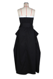 Black Sexy Solid Color Buckle With Belt Strapless Long Dresses