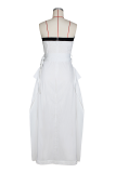 Black Sexy Solid Color Buckle With Belt Strapless Long Dresses