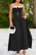 Black Sexy Solid Color Buckle With Belt Strapless Long Dresses