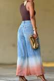 Blue Casual Gradient Patchwork Mid Waist Loose Denim Jeans