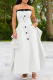 Black Sexy Solid Color Buckle With Belt Strapless Long Dresses