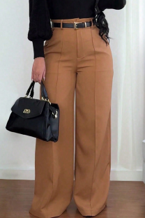 Camel Casual Solid Color Patchwork Loose Mid Waist Conventional Patchwork Bottoms