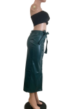 Silver Casual Solid Color Strap Design Straight High Waist Patchwork Bottoms
