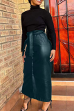 Silver Casual Solid Color Strap Design Straight High Waist Patchwork Bottoms