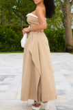 Black Sexy Solid Color Buckle With Belt Strapless Long Dresses