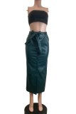 Silver Casual Solid Color Strap Design Straight High Waist Patchwork Bottoms
