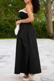 Black Sexy Solid Color Buckle With Belt Strapless Long Dresses