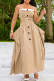 Black Sexy Solid Color Buckle With Belt Strapless Long Dresses
