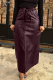 Burgundy Casual Solid Color Strap Design Straight High Waist Patchwork Bottoms