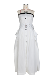 Black Sexy Solid Color Buckle With Belt Strapless Long Dresses
