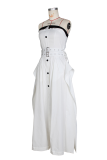 Black Sexy Solid Color Buckle With Belt Strapless Long Dresses