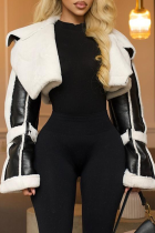 Black Casual Solid Color Contrast Cardigan Collar Outerwear