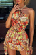Red Sexy Print Backless Halter Printed Dresses