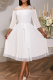 White Elegant Solid Color Mesh O Neck A Line Dresses