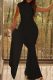 Black Elegant Solid Color Ruched Turtleneck Long Dresses