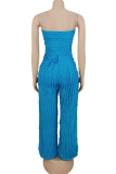 Orange Sexy Ripple Patchwork Strapless Loose Jumpsuits