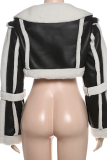 Brown Casual Solid Color Contrast Cardigan Collar Outerwear