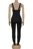 Burgundy Sexy Solid Color Patchwork Spaghetti Strap Skinny Jumpsuits