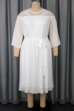 White Elegant Solid Color Mesh O Neck A Line Dresses