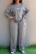Dark Gray Casual Letters Patchwork O Neck Long Sleeve Two Pieces