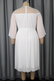 White Elegant Solid Color Mesh O Neck A Line Dresses