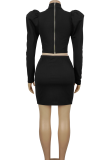 Burgundy Casual Solid Color Zipper Half A Turtleneck Long Sleeve Two Pieces