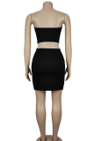 Black Sexy Solid Color Patchwork Strapless Sleeveless Two Pieces