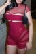 Red Sexy Solid Color Hollow Out O Neck Skinny Rompers