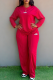 Red Casual Letters Patchwork O Neck Long Sleeve Two Pieces