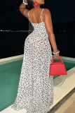 White Sexy Polka Dot Patchwork Spaghetti Strap Long Dresses
