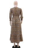 Yellow Casual Leopard Print Slit V Neck Printed Dresses