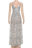 White Sexy Polka Dot Patchwork Spaghetti Strap Long Dresses