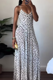 White Sexy Polka Dot Patchwork Spaghetti Strap Long Dresses