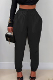 Army Green Casual Solid Color Pocket Bodycon Mid Waist Conventional Patchwork Bottoms